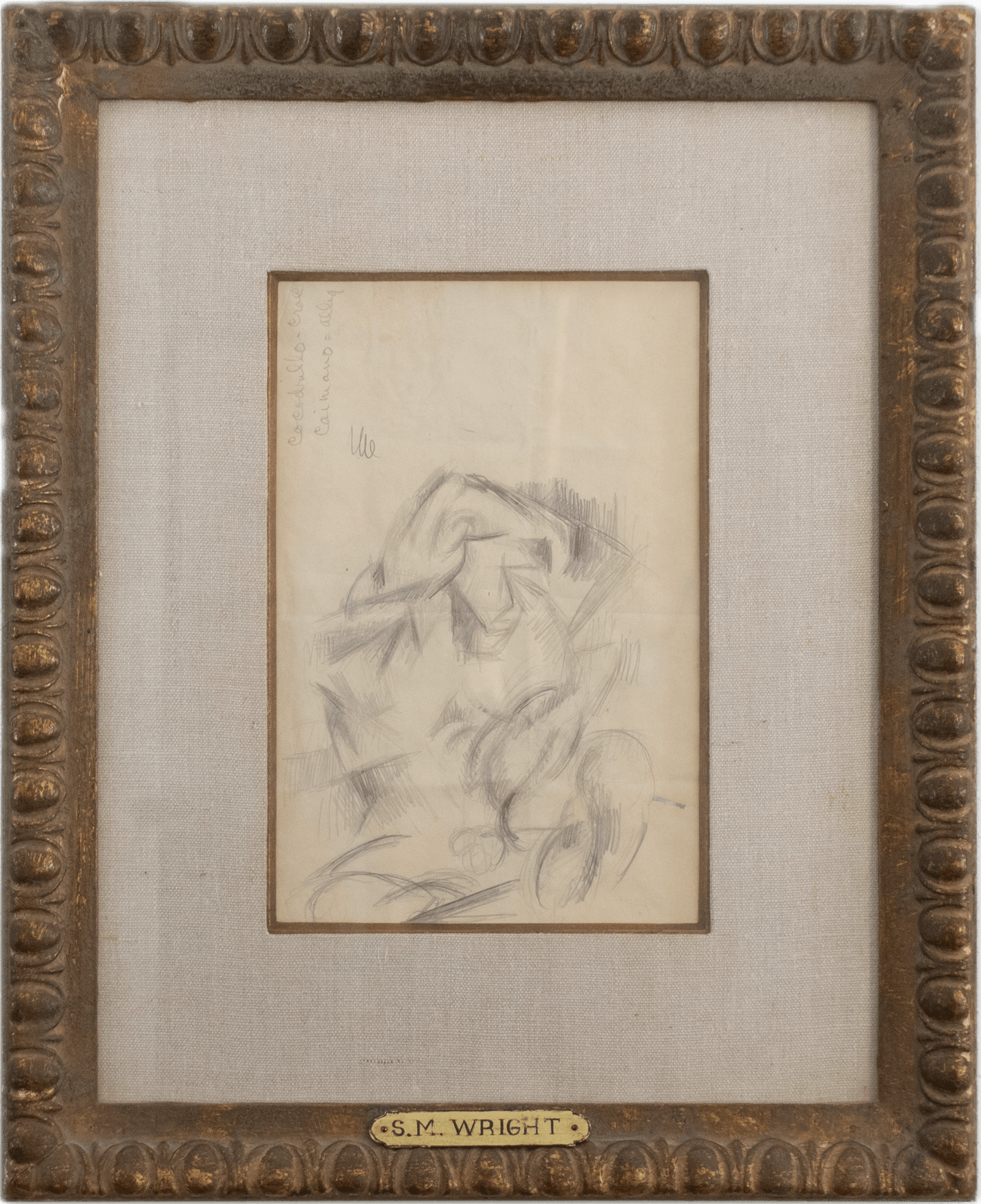 A preparatory pencil sketch showing abstracted figure forms with interweaving curved lines, a study for the artist's groundbreaking Synchromist color compositions exploring rhythm and movement.